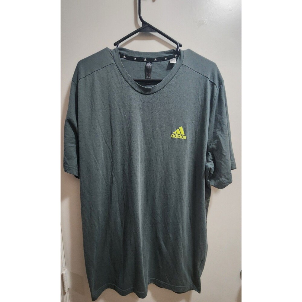 Adidas Mens 2XL Green Athletic T Shirt Short Sleeve Logo Tee Casual Active